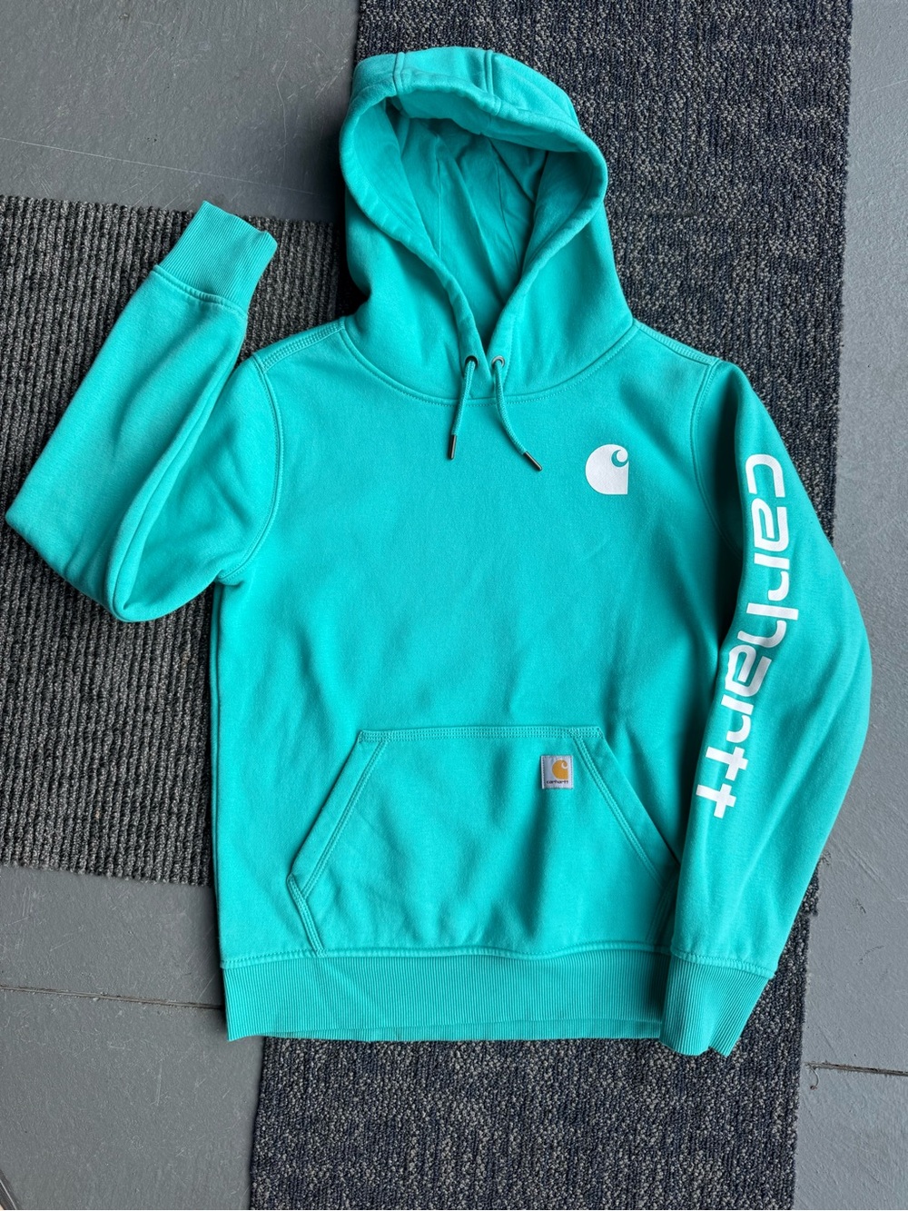 Carhartt Teal Hooded Sweatshirt – Logo Sleeve Pullover
